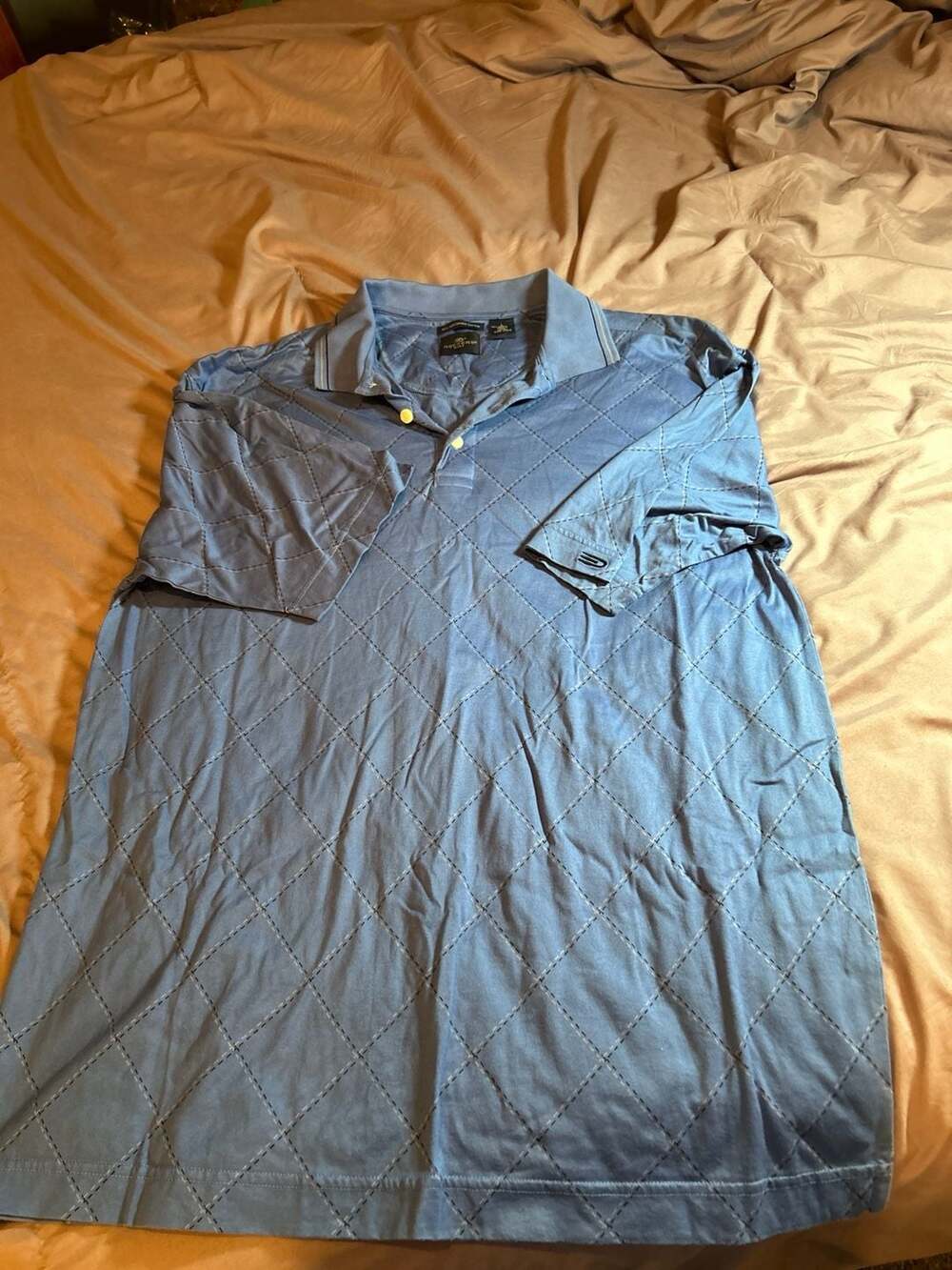 Dockers Golf Blue Mercerized Cotton Diamond Pattern Polo Shirt Size L